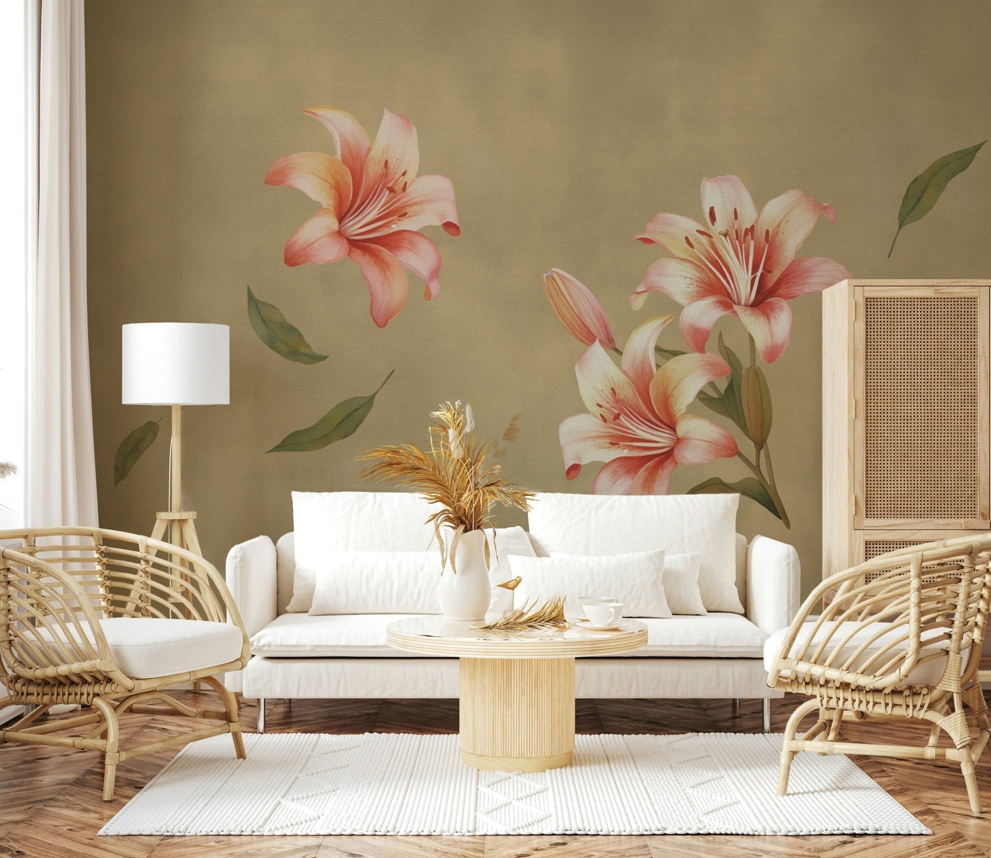 Lily Whisper wallpaper featuring floral silhouettes in a nursery.