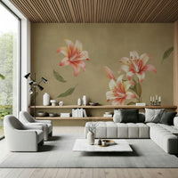 Lily Whisper wall mural showcasing botanical details in a home office.