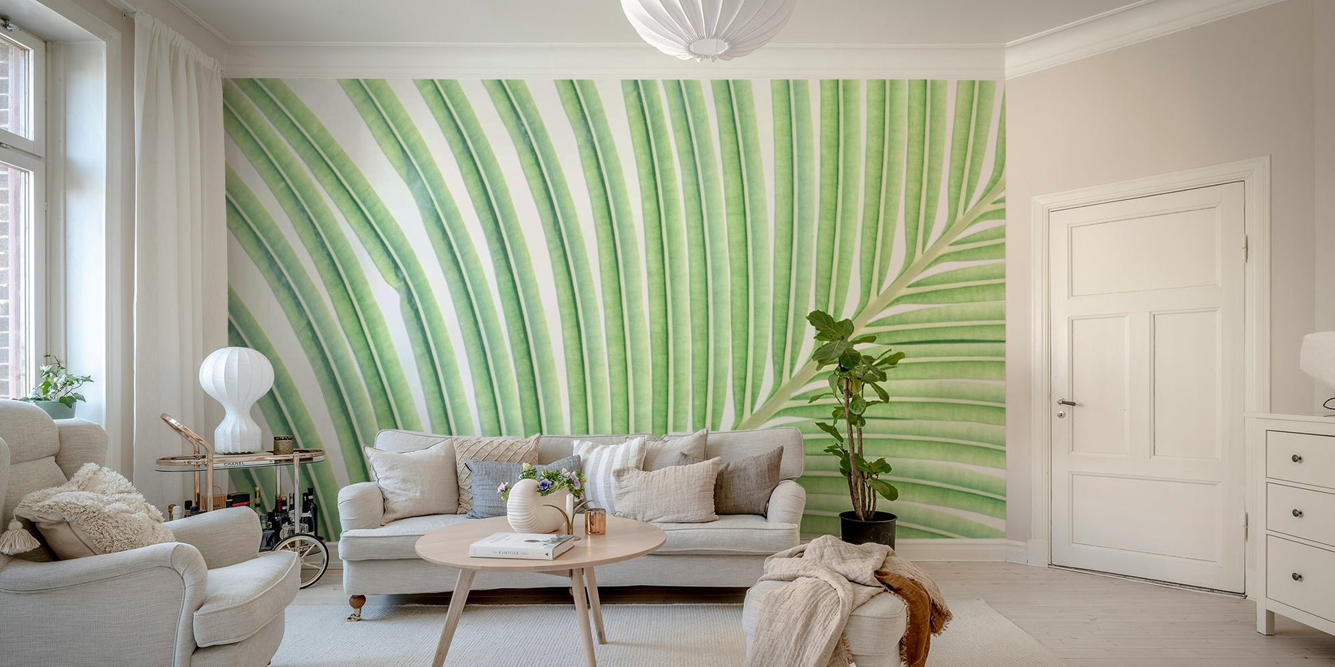 A beautiful modern leaf wall mural for a living room.

