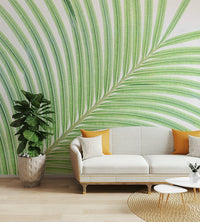 A beautiful botanical wallpaper mural with lime leaves.


