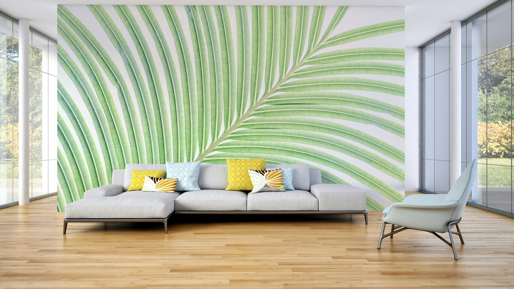 A serene foliage pattern wall mural for your decor.

