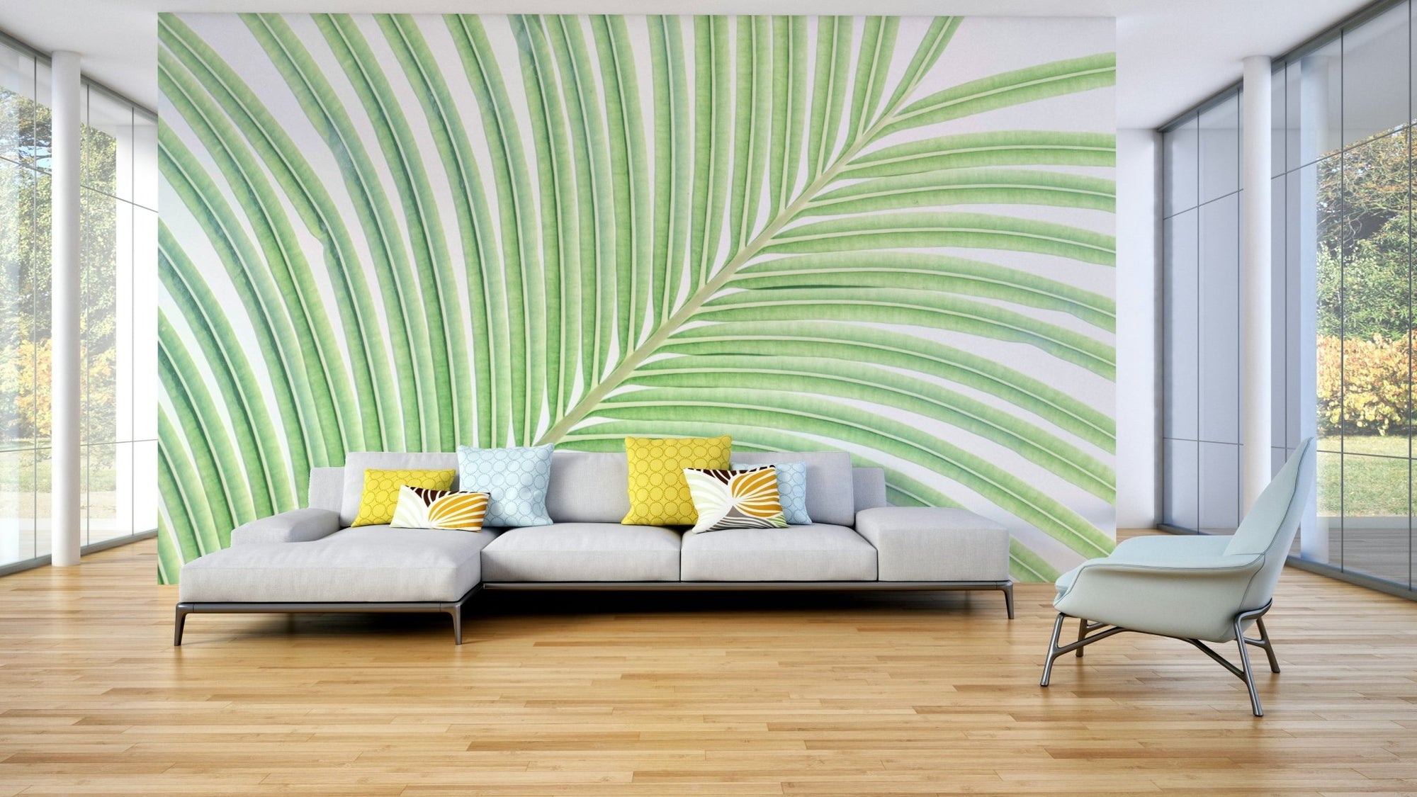 A serene foliage pattern wall mural for your decor., GD4634