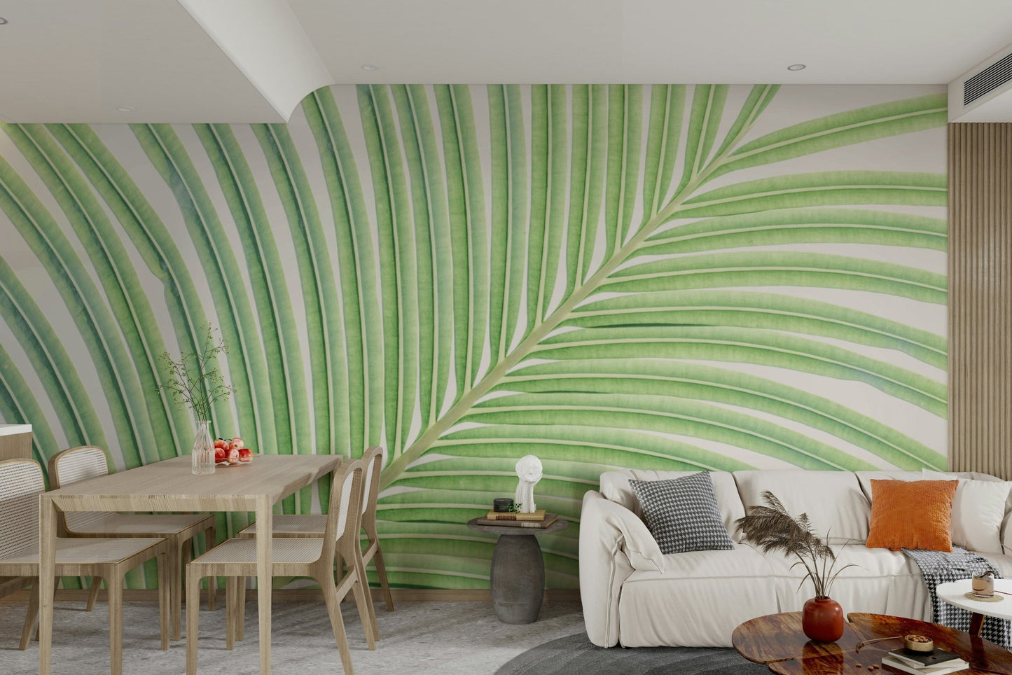 A delicate green leaf wallpaper mural for a feature wall.

