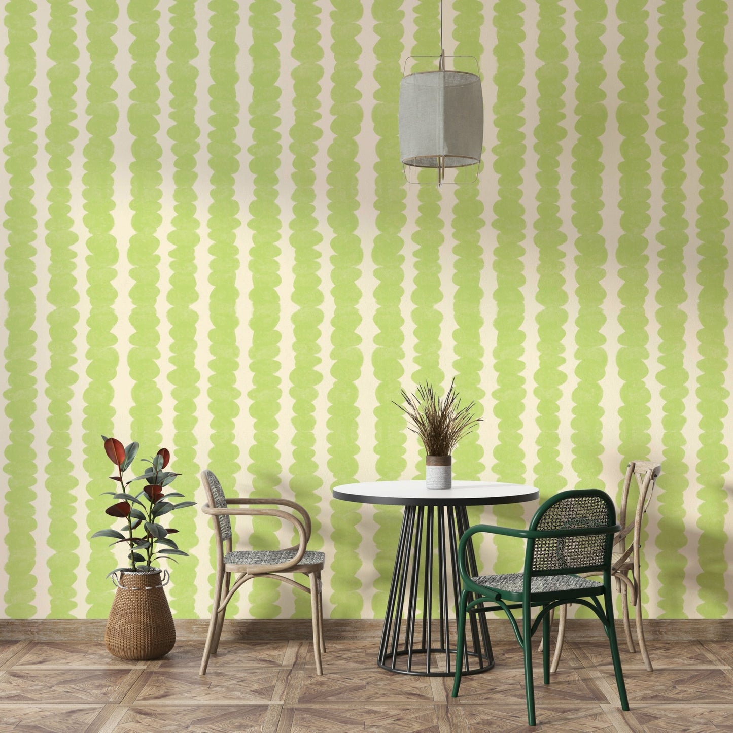 Fresh lime and earth-toned pebble wallpaper

