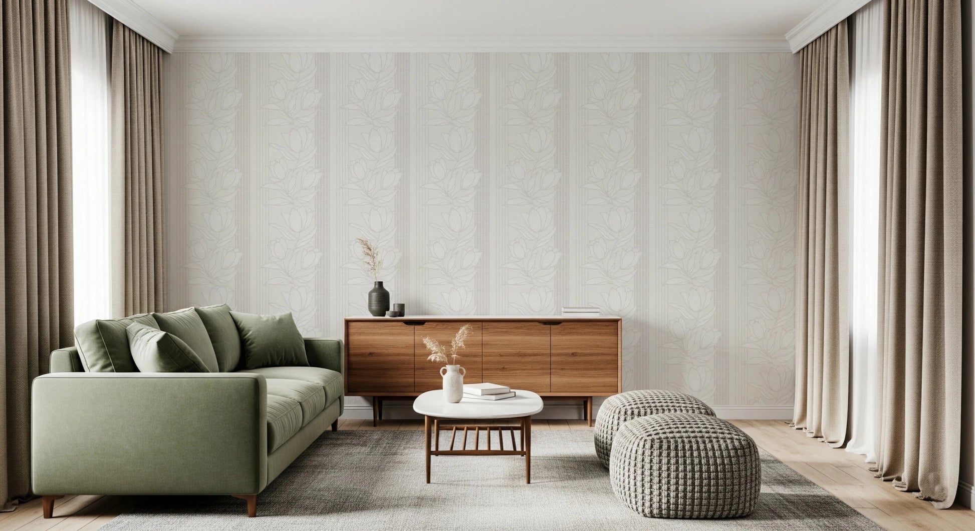 Elegant floral wall mural featuring neutral line art for living rooms, GD8366
