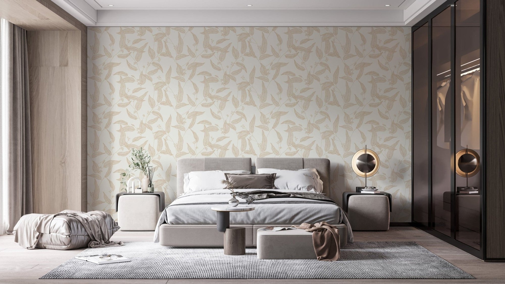 Soft pastel line art leaves wallpaper A993
