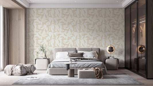 Soft pastel line art leaves wallpaper
