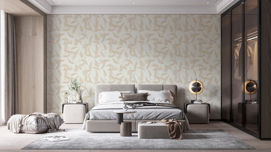 Soft pastel line art leaves wallpaper A993

