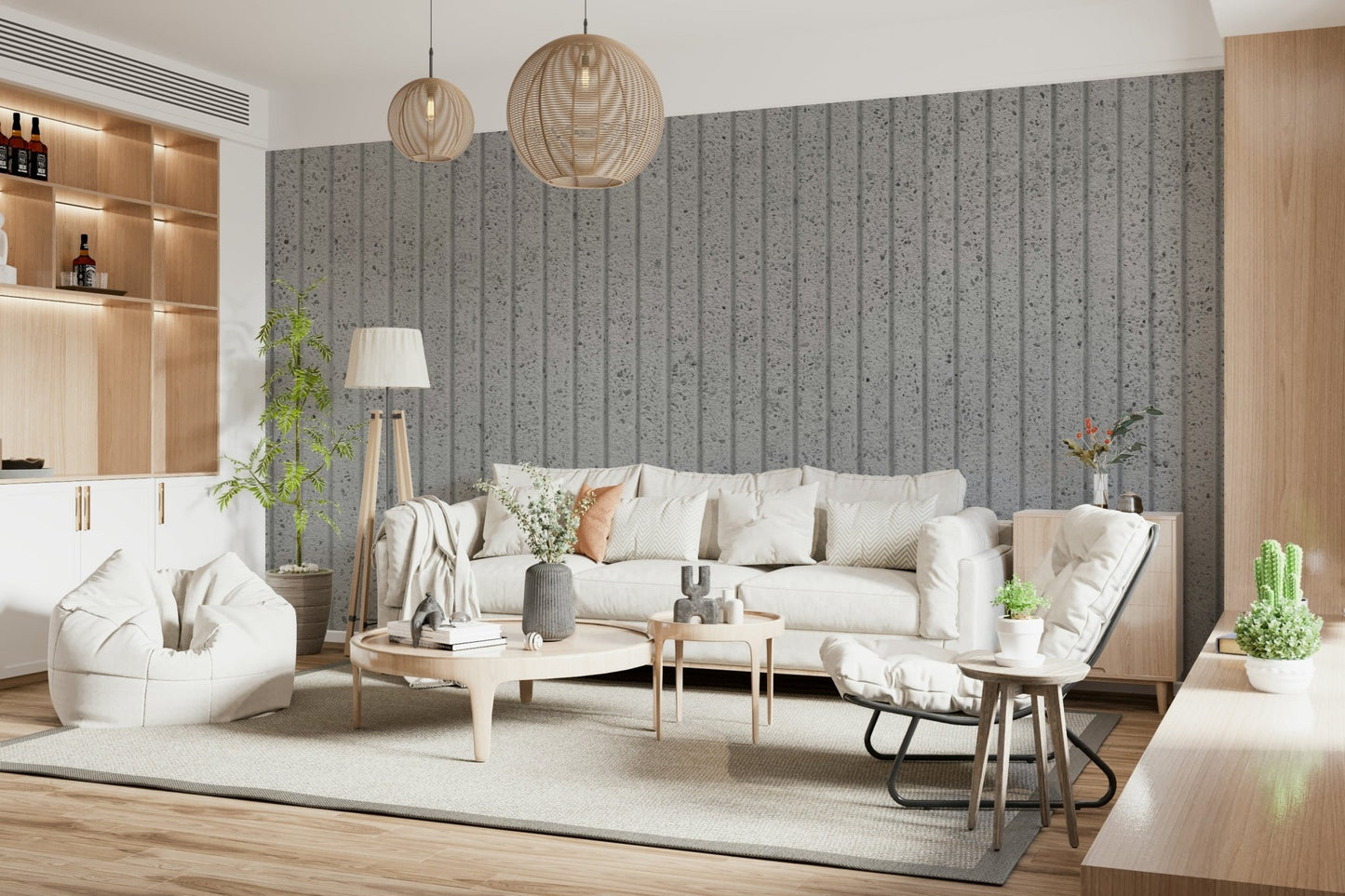Linear Concrete Illusion wallpaper mural creating a sleek, industrial feature wall., GD6121
