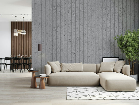 Linear Concrete Illusion Wall Mural close-up, modern textured gray wallpaper., GD6121