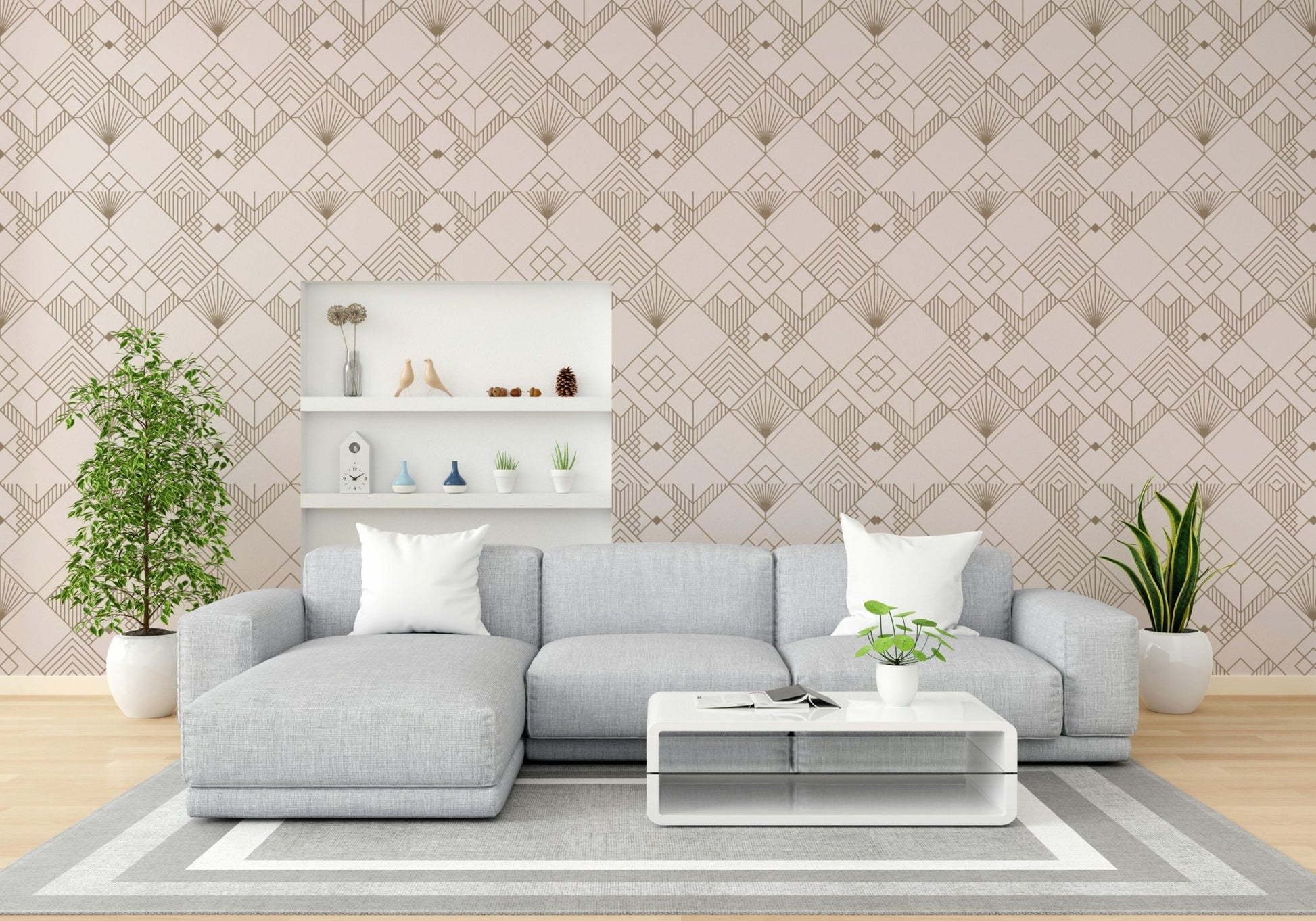 Mural wallpaper of a linear luxe design

