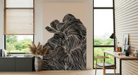 Window-side nook styled with Linear wall mural and sculptural line texture