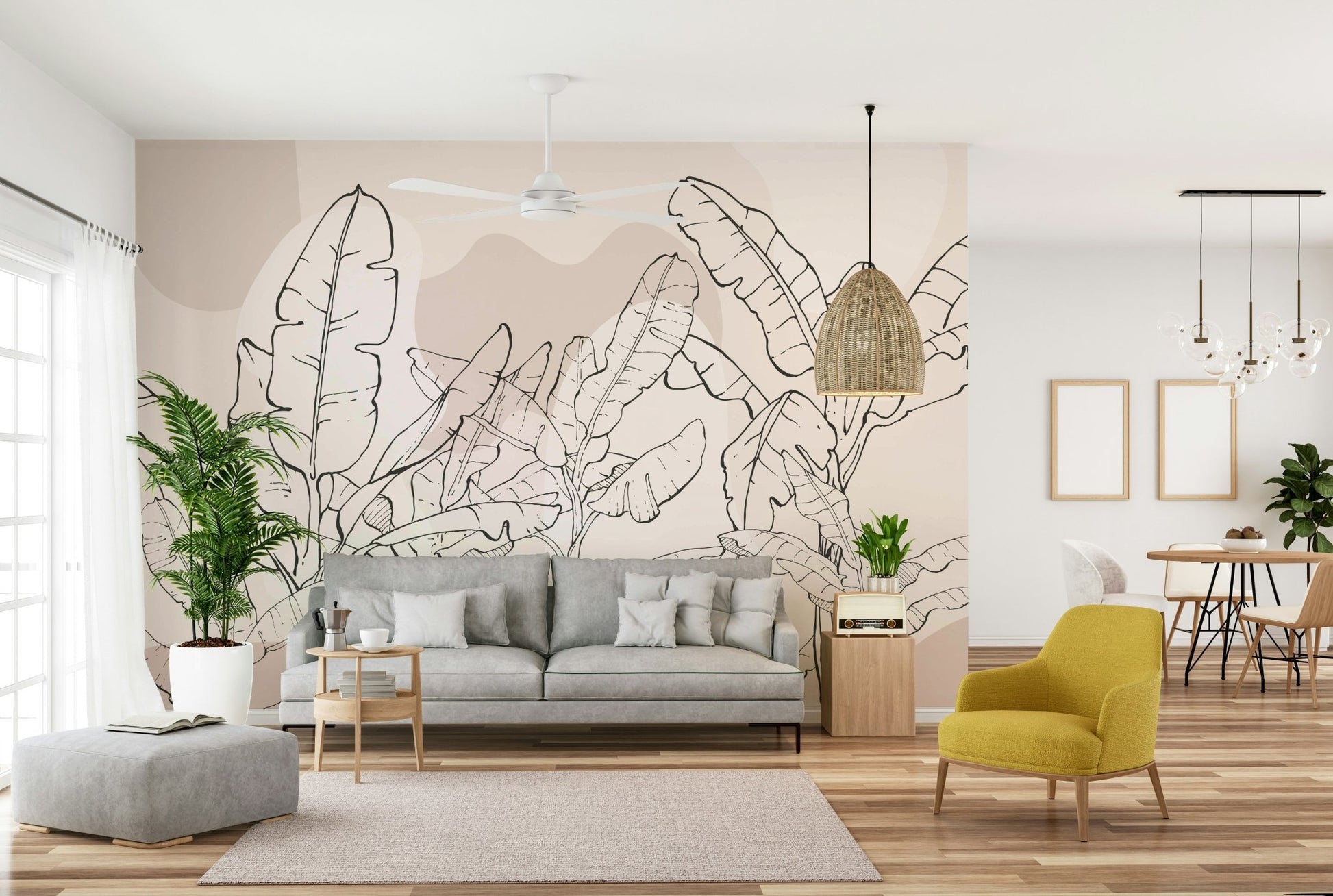 The colors are soft, muted tones of green and white.

