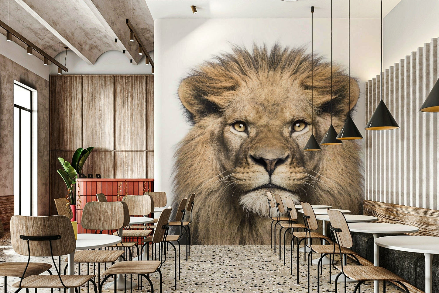 Regal lion with intense yellow eyes

