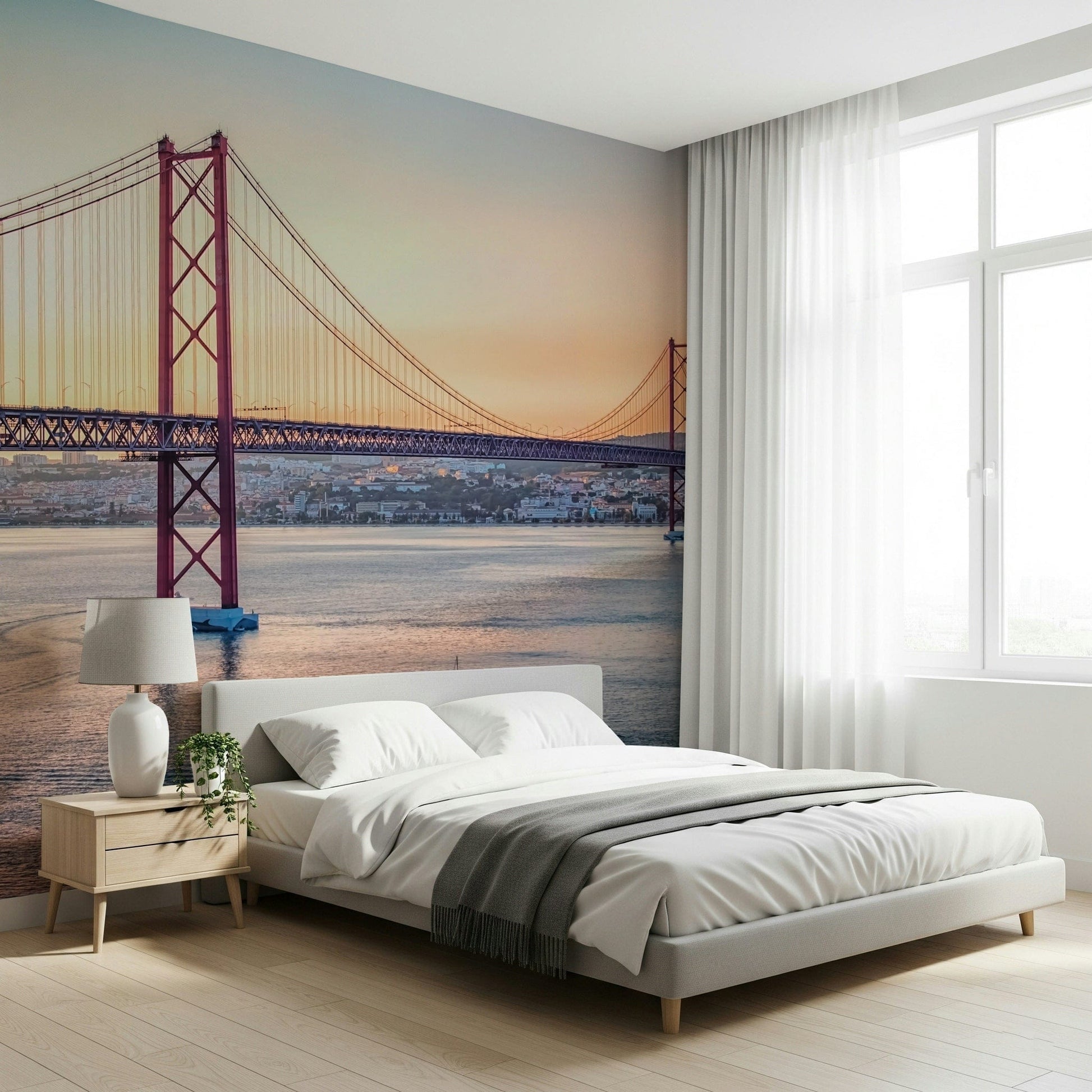Urban nature inspired mural for a sophisticated hallway interior.