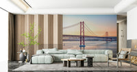 Lisbon's Light Wall Mural in a minimalist bedroom with neutral linens.