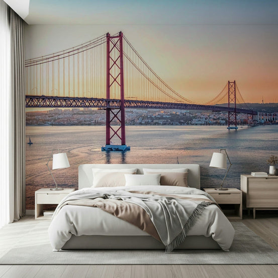 Lisbon's Light Wall Mural as a backdrop for a reading chair in a lounge., GD7313