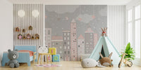Hand-Drawn Urban Scene Wall Mural
 B505