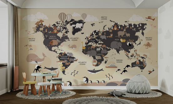 Little Explorers World Map wall mural, GD2038