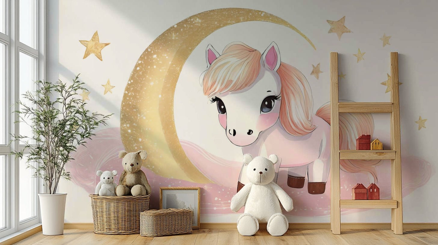 Little Star Pony wall mural with dreamy starry background

