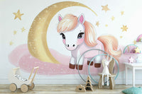 Whimsical pony and stars wall mural for nurseries

