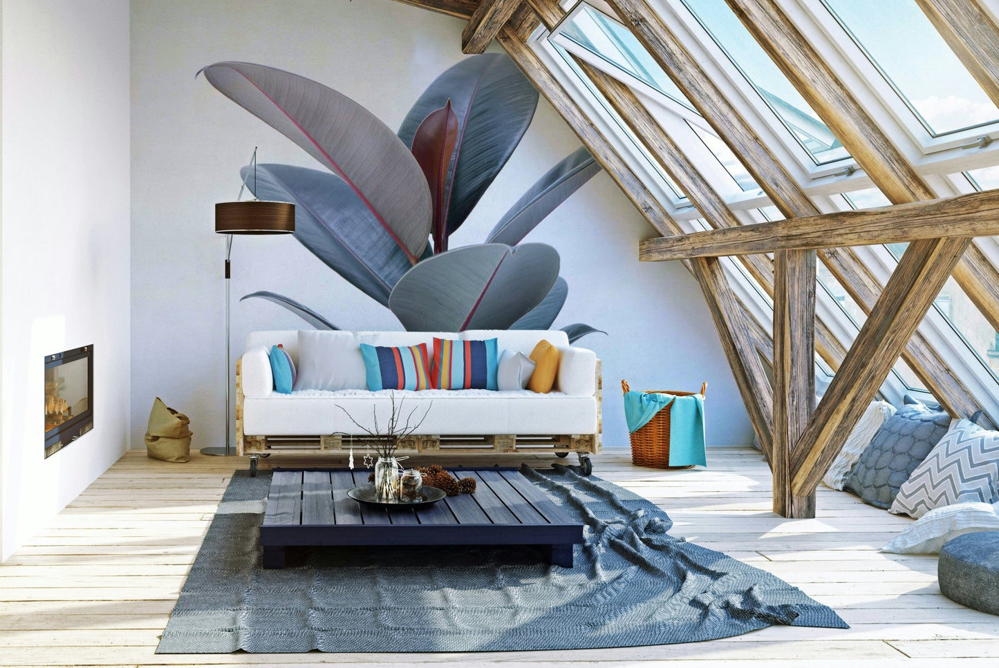 Realistic foliage mural mimicking a green wall.

