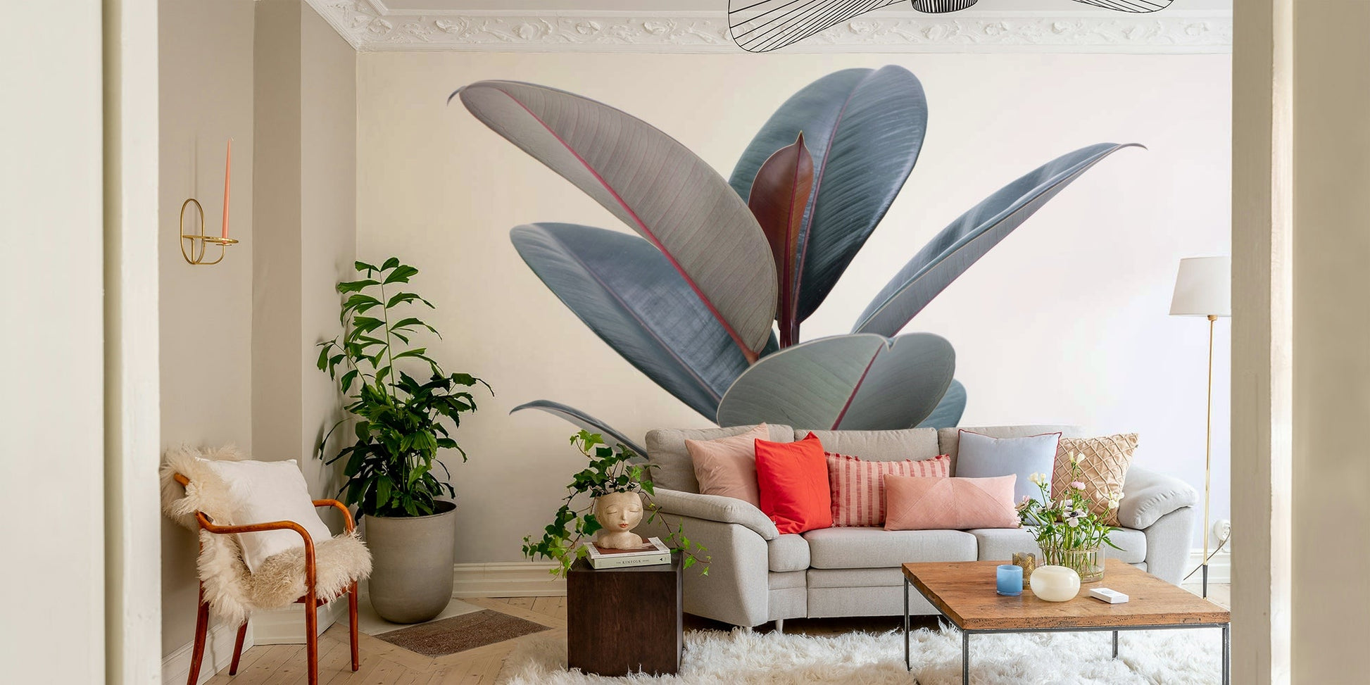 Living wall-inspired mural with layered greenery.

