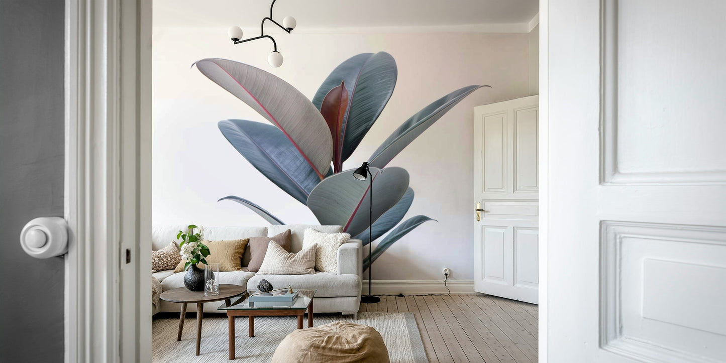 Botanical wall art with dense tropical greenery.

