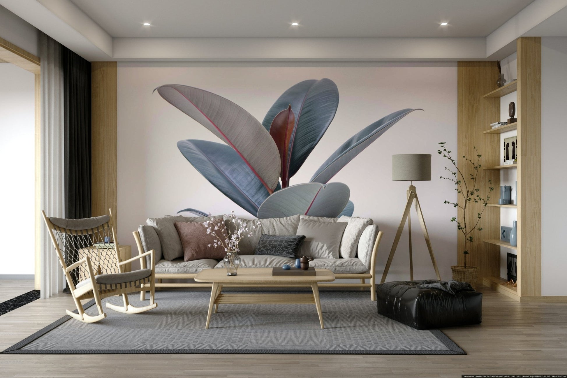 Nature-inspired mural with vivid green leaf textures.

