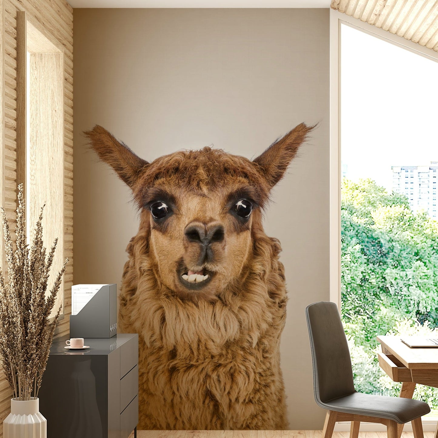 Focus on the llama's face and soft fur.

