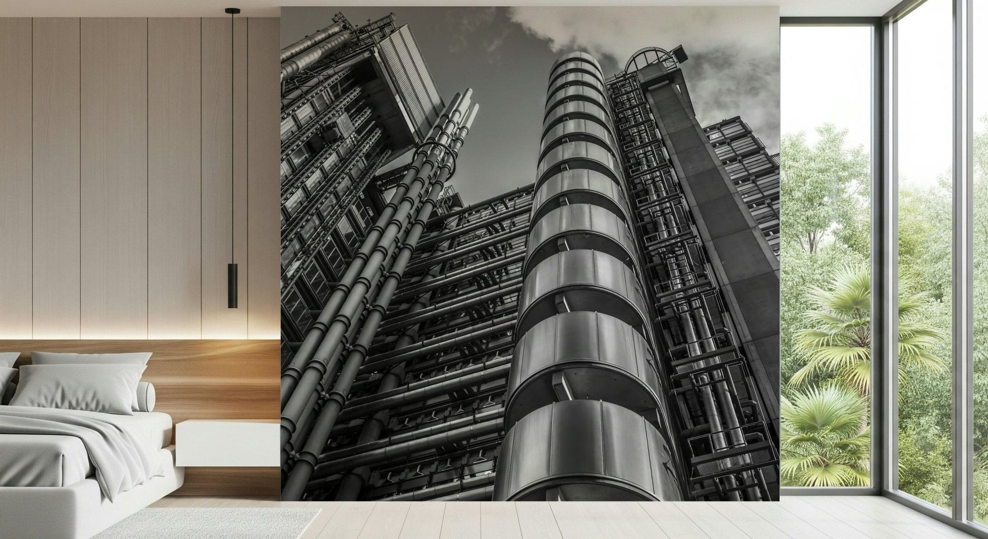 Modern architectural wall mural of Lloyds building with exposed columns and ducts, GD6874