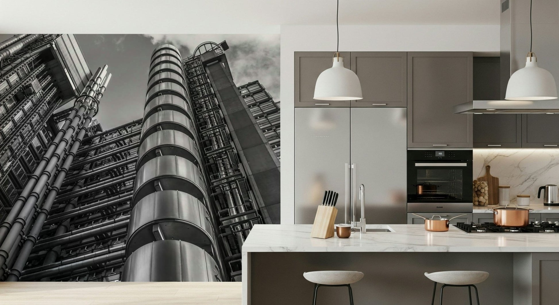 Skyscraper Lloyds Building mural, reflective surfaces and bold lines., GD6874
