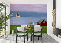 Lofoten Coastal Escape, Norway landscape wallpaper for walls, misty fjord.