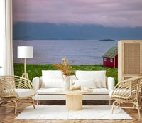 Lofoten Coastal Escape, cool colors fjord vista, coastal home décor.