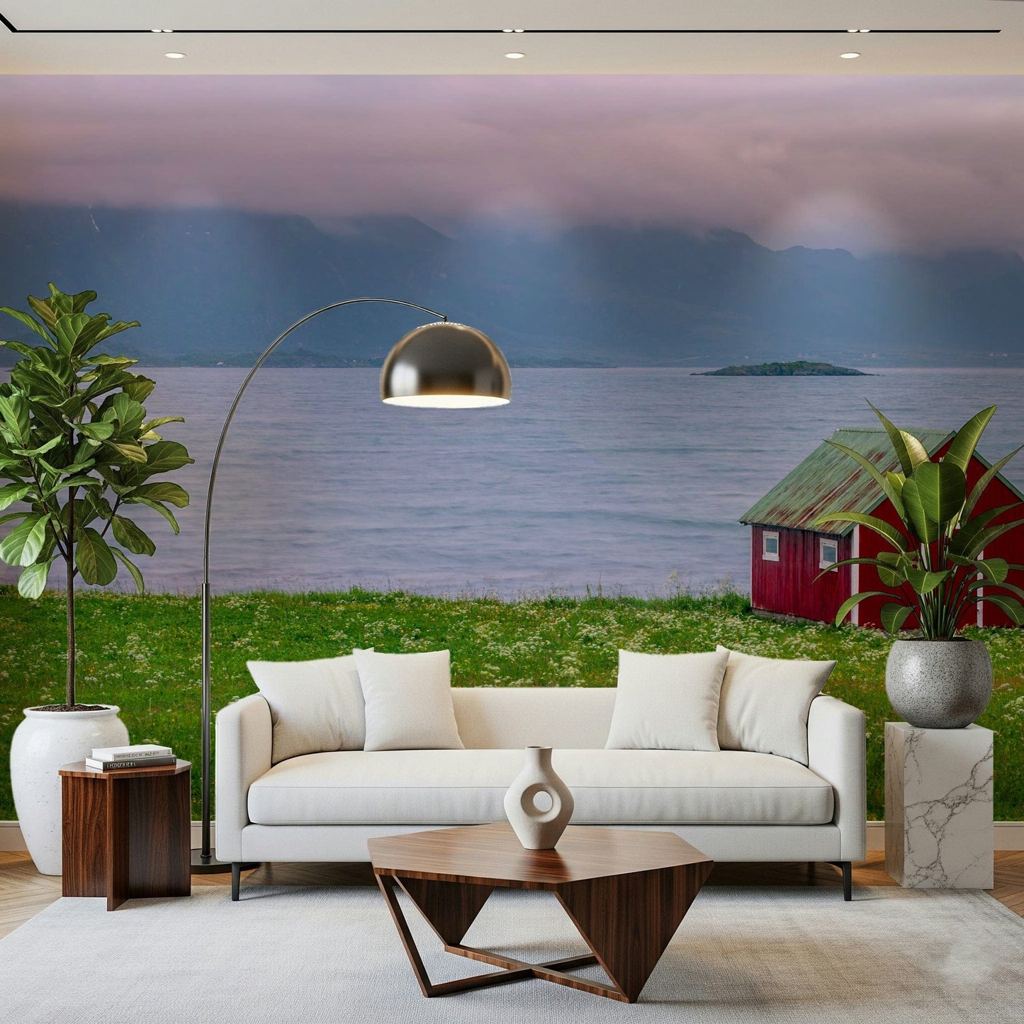 Picturesque countryside view, Lofoten Coastal Escape vinyl wall mural.