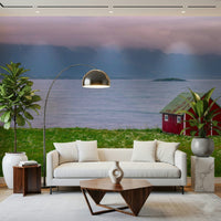 Picturesque countryside view, Lofoten Coastal Escape vinyl wall mural.