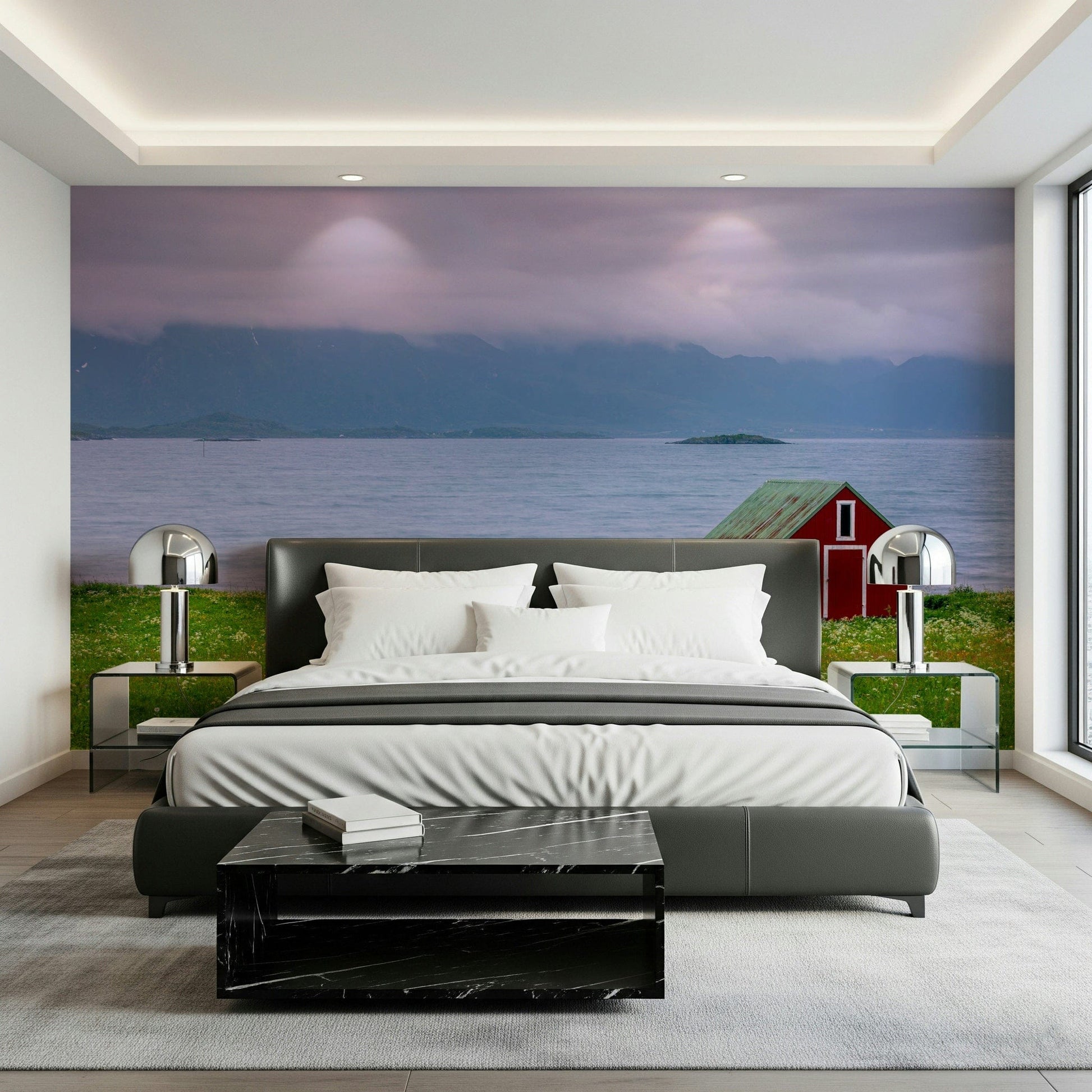 Scandinavian style scene, Lofoten Coastal Escape removable wallpaper option.