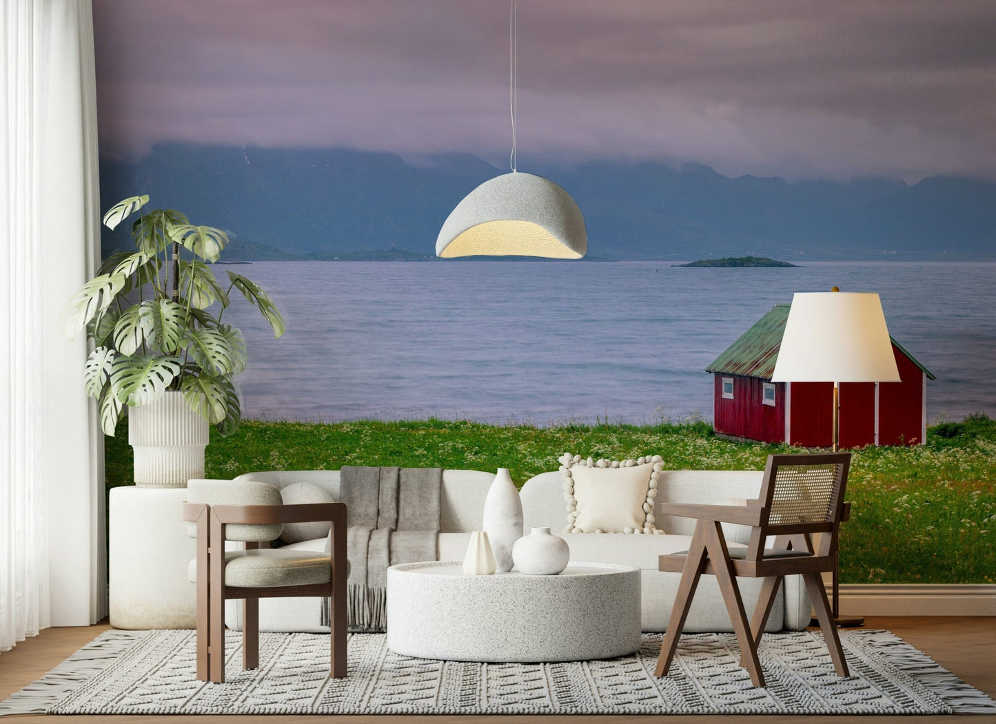 Small dwelling seashore, Lofoten Coastal Escape decorative wall print.