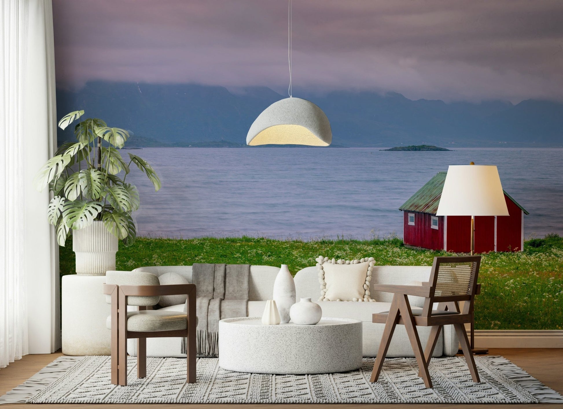 Small dwelling seashore, Lofoten Coastal Escape decorative wall print.