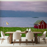 Lofoten Coastal Escape, scenic ocean mural, dramatic cloudy sky.