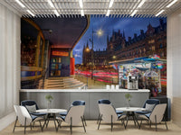 A dramatic city street wallpaper mural that defines a space.

