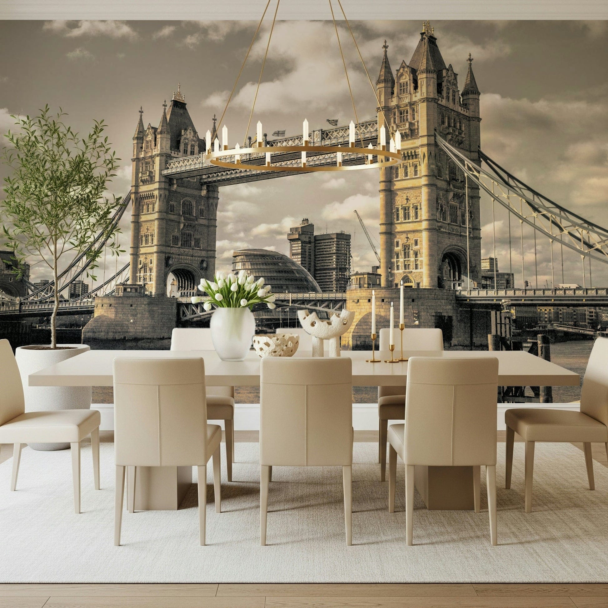 Sepia London Bridge iconic architecture wall mural.