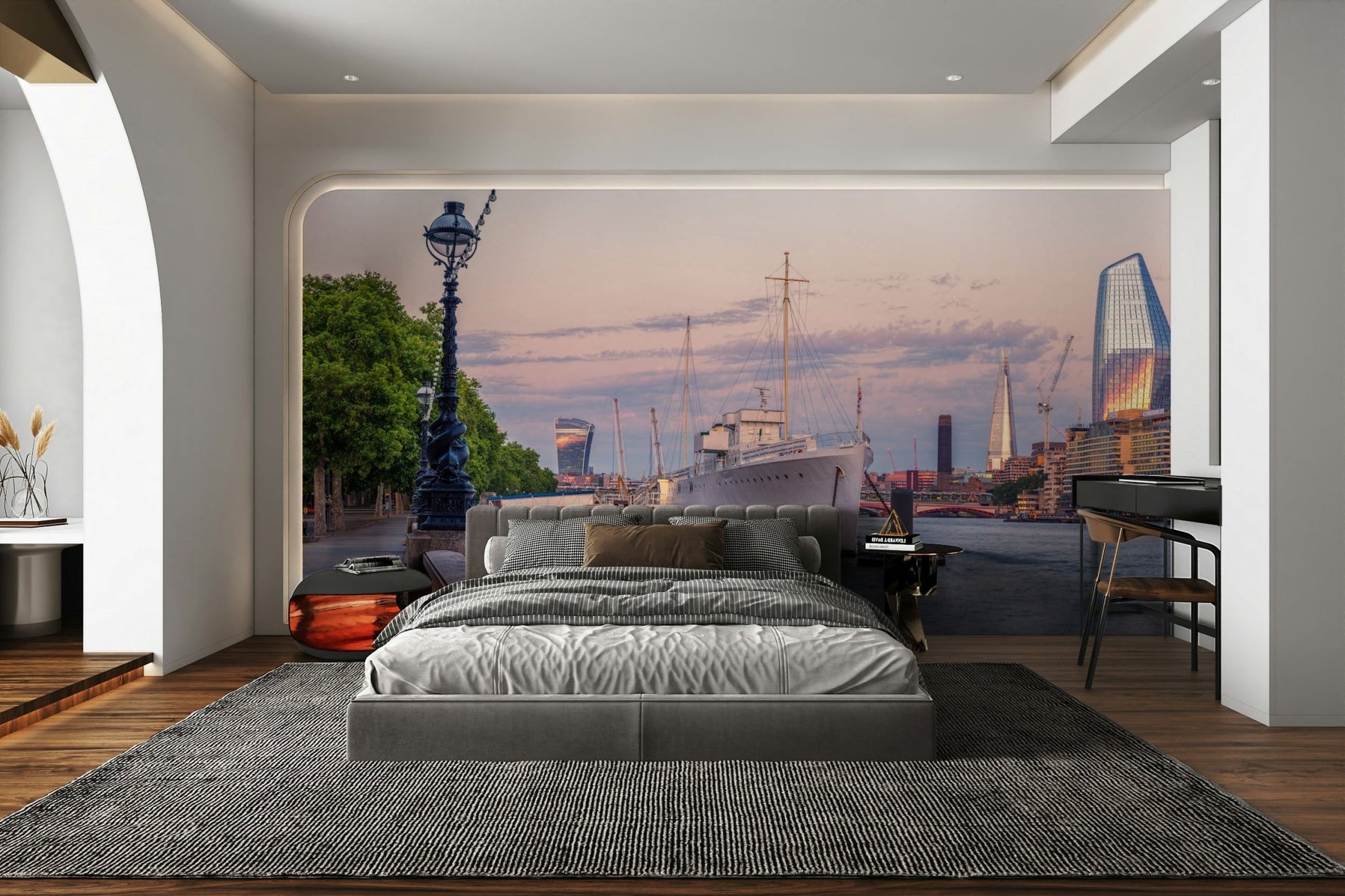 Evening London river scene mural

