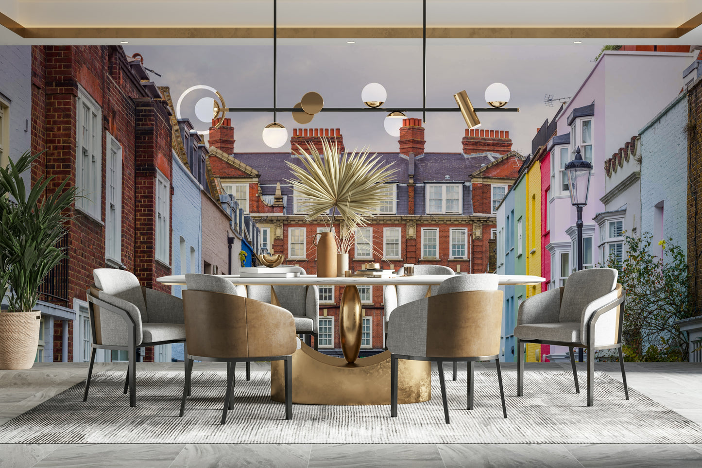 The trees have green leaves, suggesting spring or summer.

