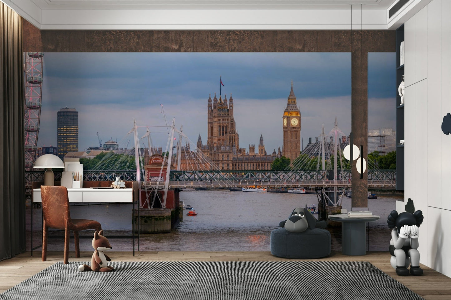 A beautiful London cityscape wallpaper mural at dusk.

