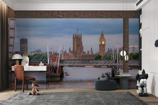 A beautiful London cityscape wallpaper mural at dusk., GD4705