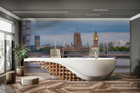 A graceful London architecture wall mural in warm tones.

