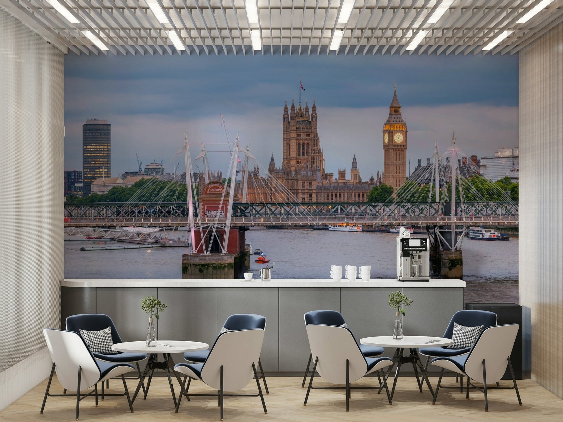 A serene urban view wall mural for your decor.

