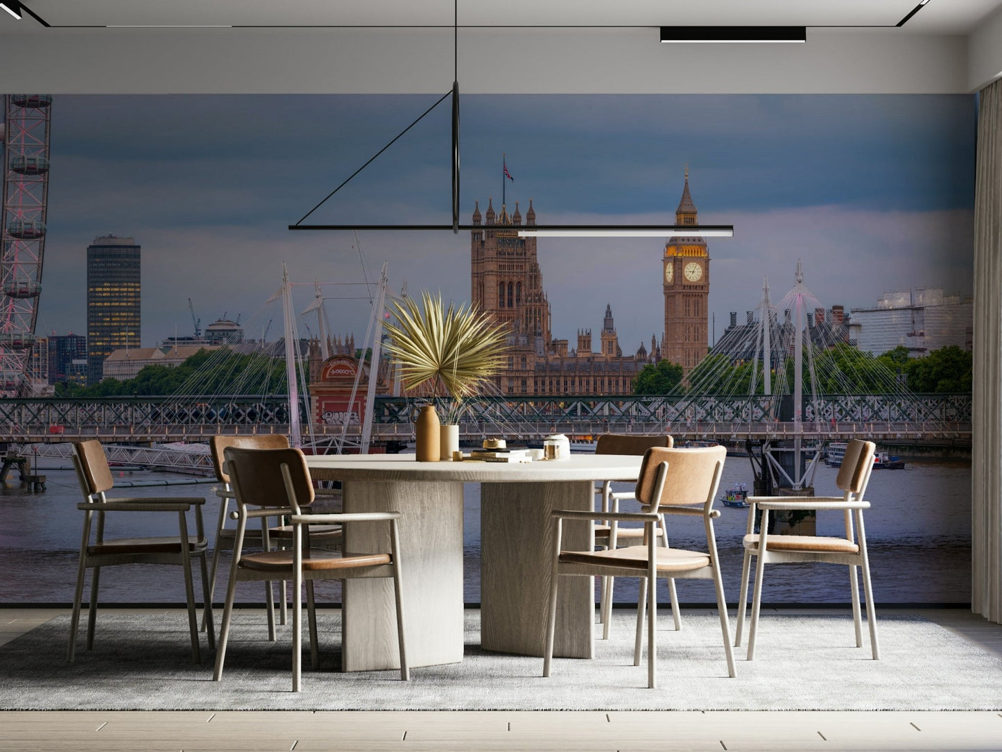 A calming urban design wallpaper mural that defines a space.

