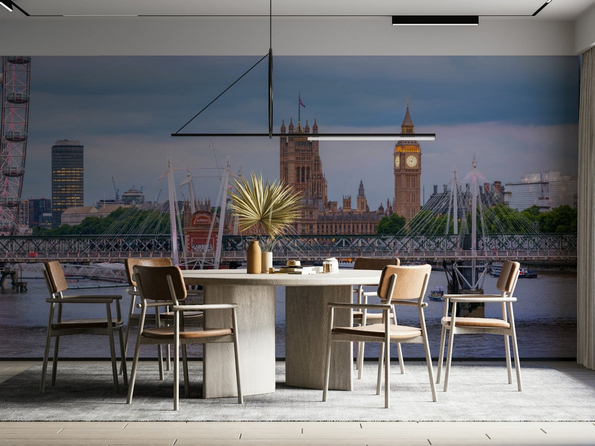 A calming urban design wallpaper mural that defines a space.

